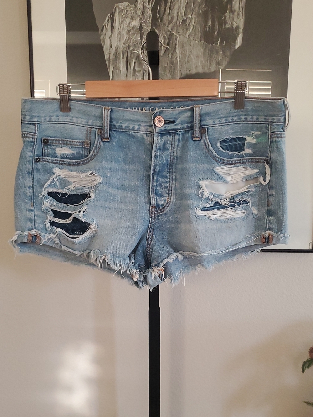 American Eagle Outfitters Light Blue Distressed Denim Cutoff Shorts
